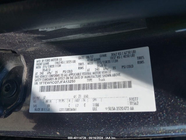 1FTEW1CG7JFA13250 Ford F-150 Xlt