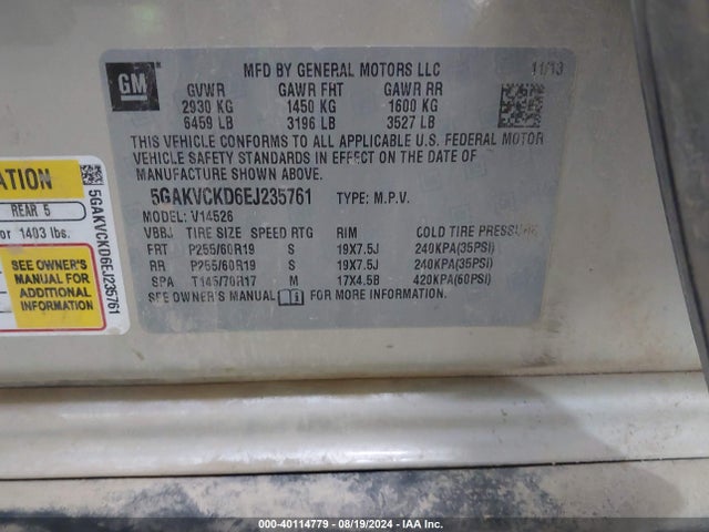 5GAKVCKD6EJ235761 Buick Enclave Premium