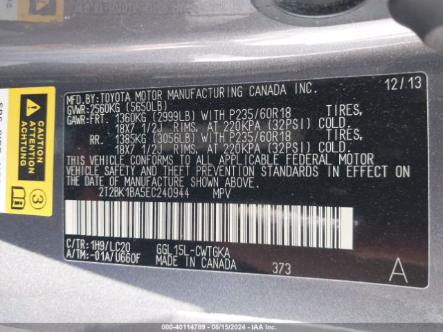 2T2BK1BA5EC240944 Lexus RX 350