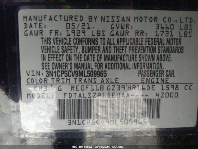 Nissan Kicks Sv Xtronic Cvt 2021 3N1CP5CV9ML509965 Image 9