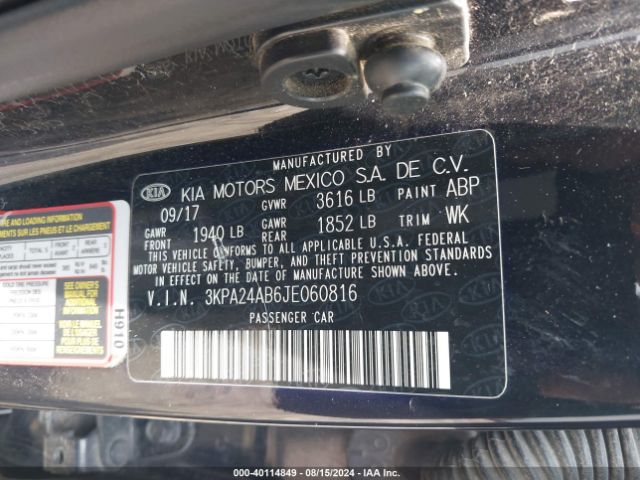 3KPA24AB6JE060816 KIA RIO LX