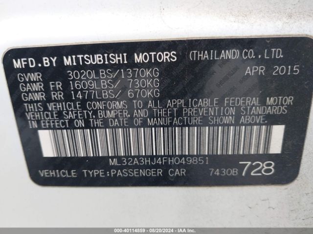 ML32A3HJ4FH049851 Mitsubishi Mirage De/rf