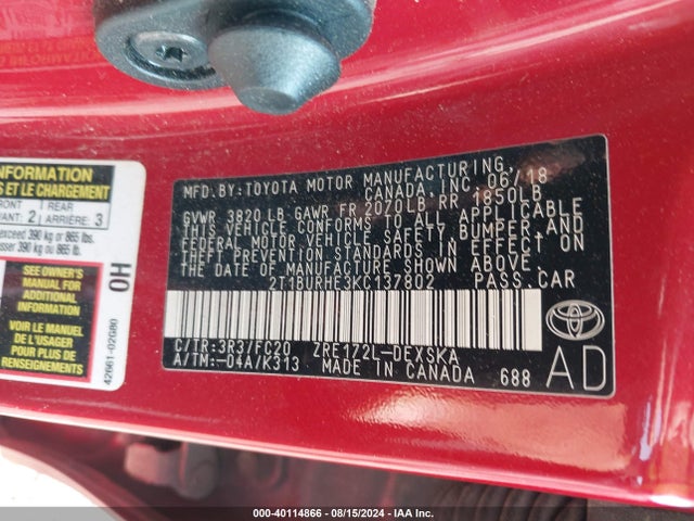 Toyota COROLLA SE 2019 2T1BURHE3KC137802 Image 9