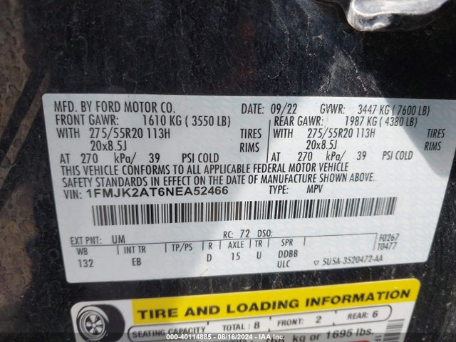 Ford Expedition Limited Max 2022 1FMJK2AT6NEA52466 Image 9