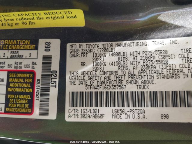 5TFAW5F16EX357567 Toyota Tundra 1794 5.7l V8