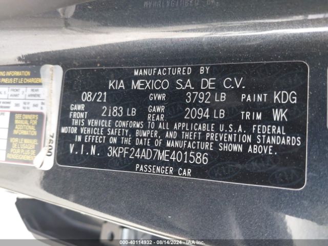 3KPF24AD7ME401586 KIA FORTE FE