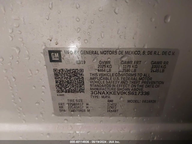 Chevrolet EQUINOX LT 2019 3GNAXKEV0KS617336 Image 9
