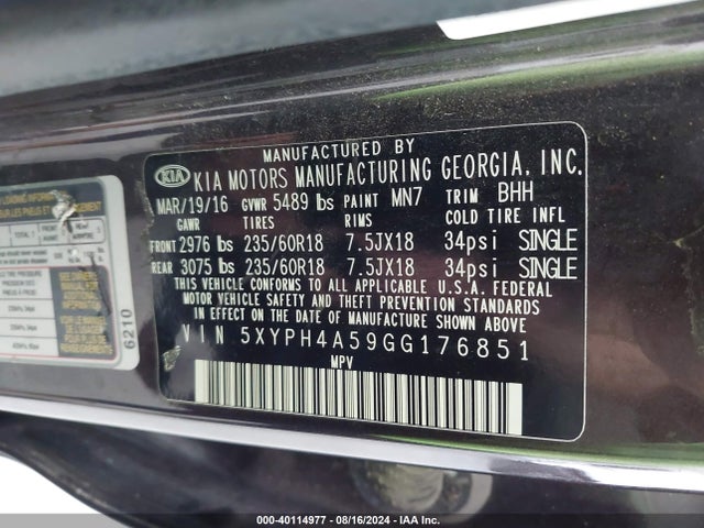 KIA Sorento 3.3l Ex 2016 5XYPH4A59GG176851 Image 9
