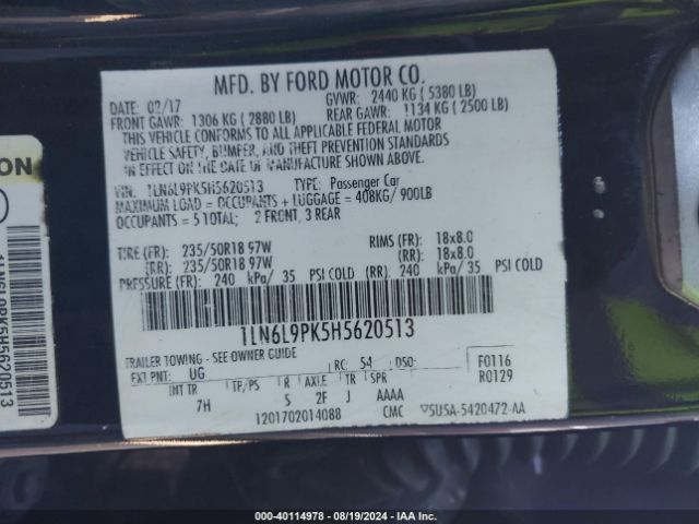 1LN6L9PK5H5620513 Lincoln Continental Premiere