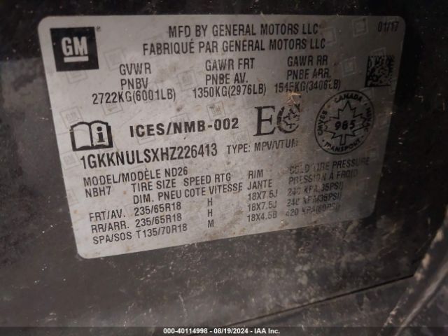1GKKNULSXHZ226413 GMC Acadia Slt-1