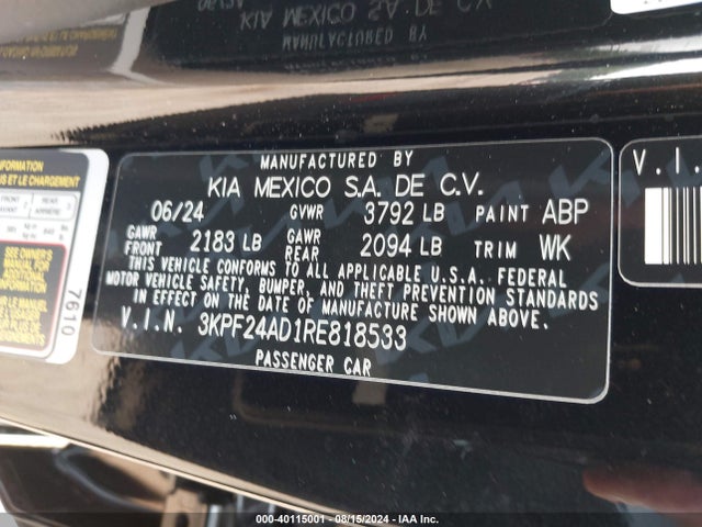 KIA Forte Lxs 2024 3KPF24AD1RE818533 Image 9