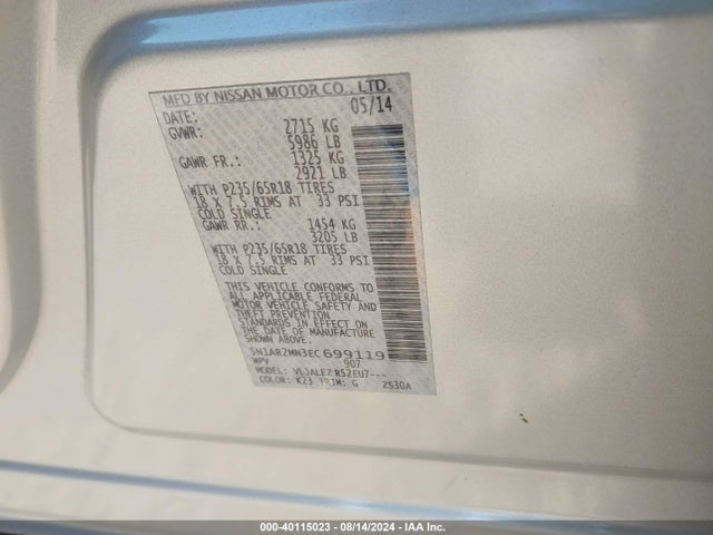 Nissan Pathfinder Sv 2014 5N1AR2MN3EC699119 Image 9