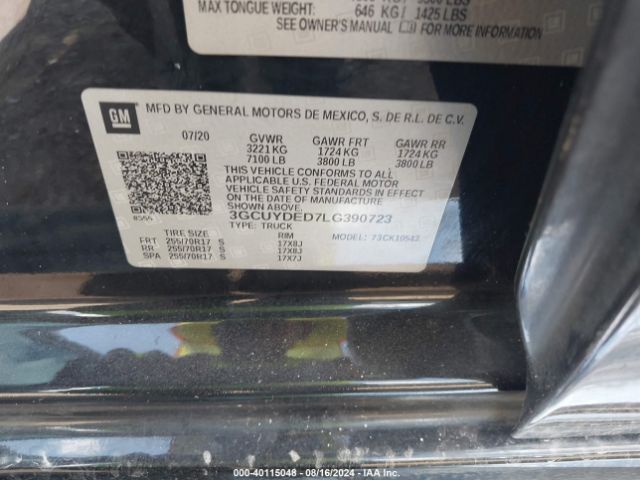 3GCUYDED7LG390723 Chevrolet Silverado 1500 4wd  Short Bed Lt