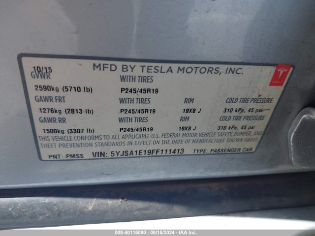 Tesla Model S 60/70/85 2015 5YJSA1E19FF111413 Image 9