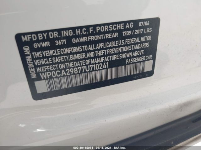 2007 PORSCHE BOXSTER WP0CA29877U710241 Photo 8