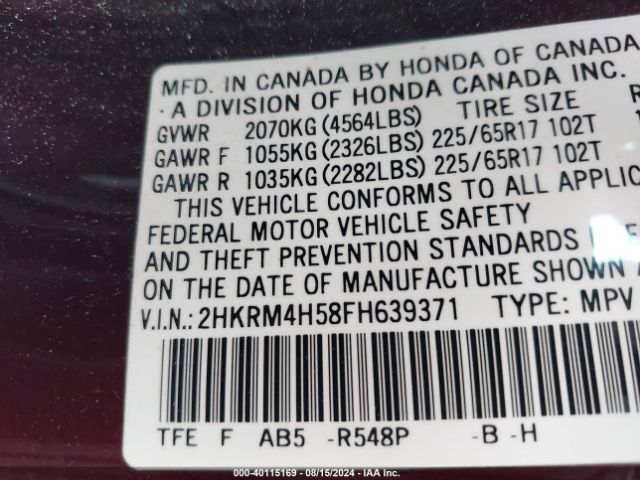 2HKRM4H58FH639371 Honda CR-V EX