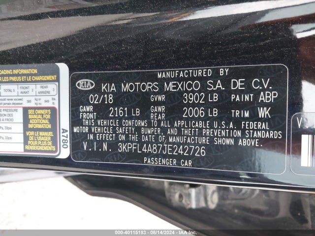 KIA FORTE EX 2018 3KPFL4A87JE242726 Image 9