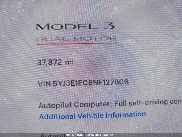 2022 TESLA MODEL 3 5YJ3E1EC8NF127806 Photo 6
