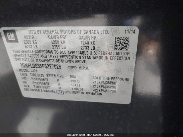 2GNFLDE35F6227025 Chevrolet Equinox Ltz