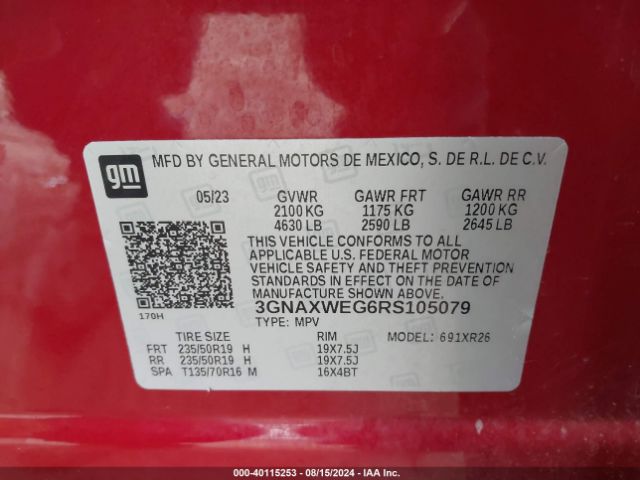 3GNAXWEG6RS105079 Chevrolet Equinox Awd Rs