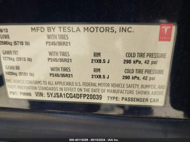 2013 TESLA MODEL S 5YJSA1CG4DFP20039 Photo 8