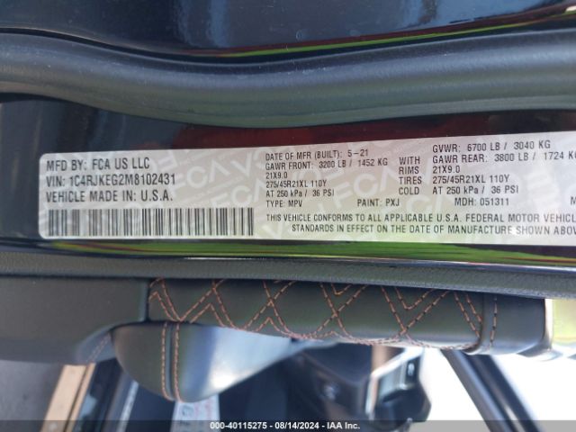 1C4RJKEG2M8102431 Jeep Grand Cherokee L Summit Reserve 4x4