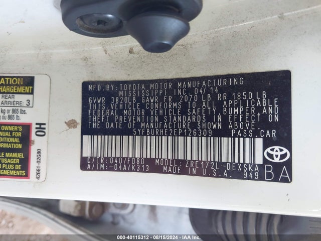 Toyota Corolla S Plus 2014 5YFBURHE2EP126309 Image 9