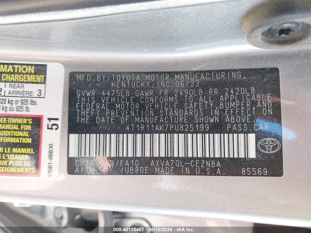 Toyota CAMRY LE 2023 4T1R11AK7PU825199 Image 9