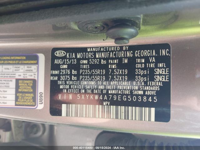 5XYKW4A79EG503845 KIA Sorento Limited V6