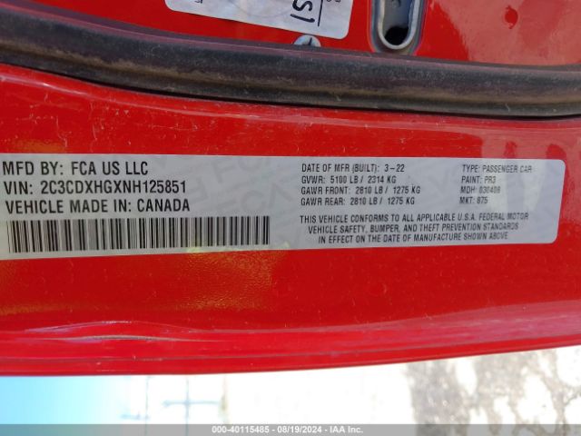 2C3CDXHGXNH125851 Dodge Charger Gt Rwd