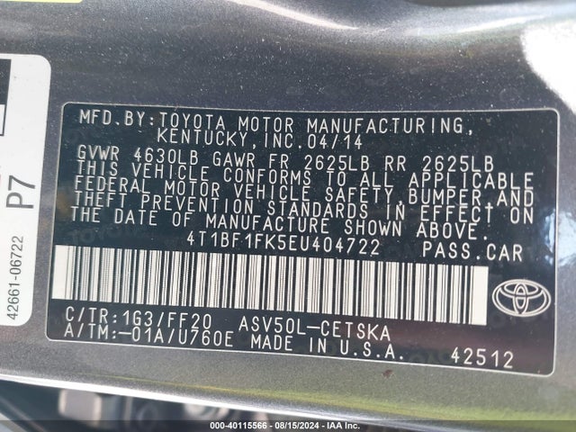 Toyota CAMRY SE 2014 4T1BF1FK5EU404722 Image 9