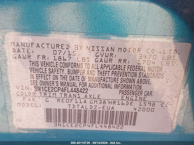Nissan Versa Note Sv 2015 3N1CE2CP4FL448422 Image 9