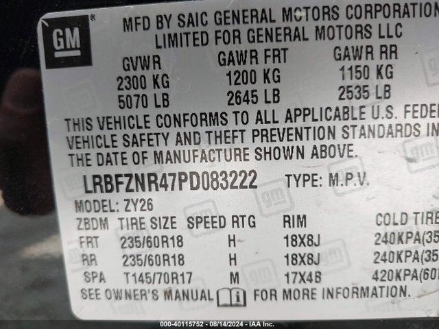 LRBFZNR47PD083222 Buick Envision Essence Fwd