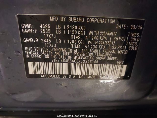 4S4BSACCXJ3346146 Subaru Outback 2.5i Premium
