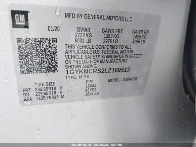 1GYKNCRS2LZ169513 Cadillac Xt5 Fwd Premium Luxury