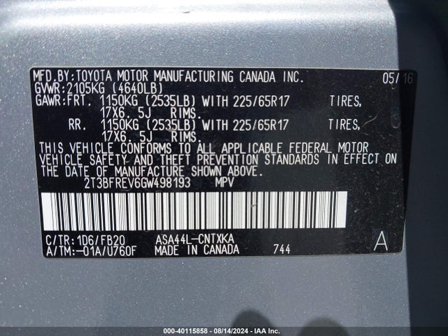 Toyota RAV4 LE 2016 2T3BFREV6GW498193 Image 9