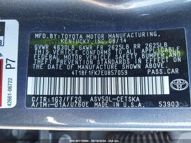 Toyota CAMRY SE 2014 4T1BF1FK7EU857059 Image 9
