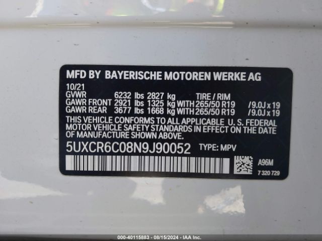 5UXCR6C08N9J90052 BMW X5 Xdrive40i