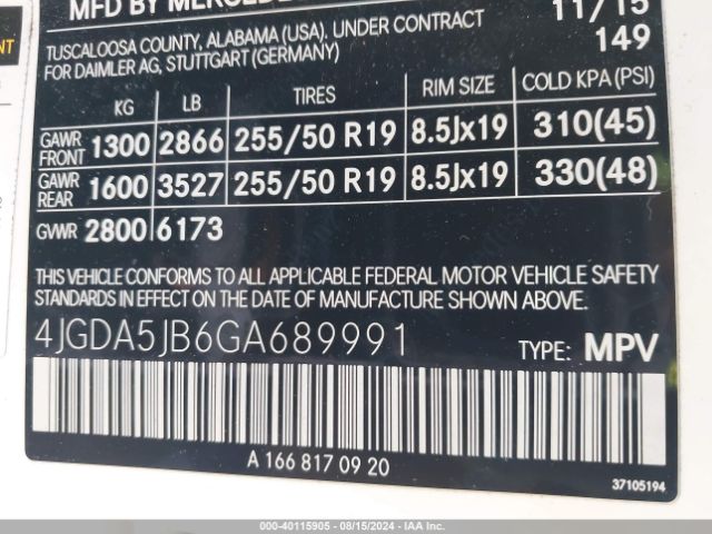 4JGDA5JB6GA689991 Mercedes-Benz GLE 350