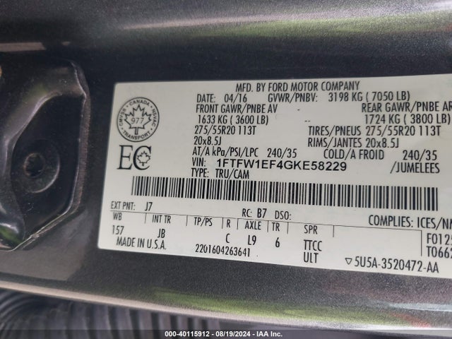 Ford F-150 Xlt 2016 1FTFW1EF4GKE58229 Image 9