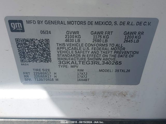 3GKALTEG3RL340265 GMC Terrain Awd Sle