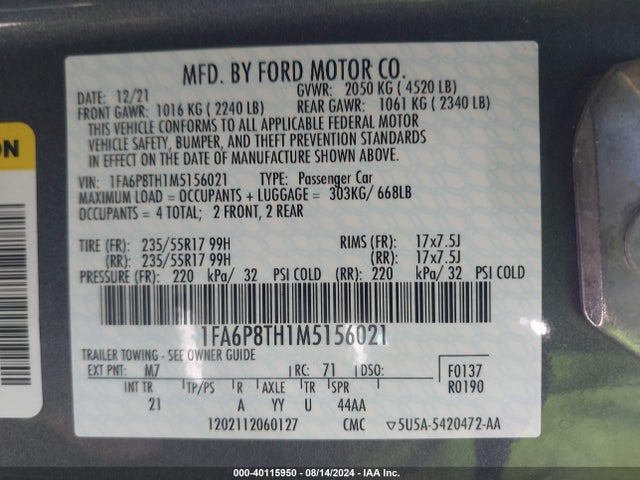 Ford Mustang Ecoboost Fastback 2021 1FA6P8TH1M5156021 Image 9