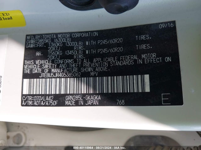 Toyota 4runner Limited 2016 JTEBU5JR4G5385062 Image 9