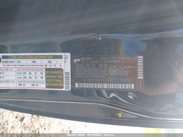 2007 MINI COOPER S WMWRH33537TL95001 Photo 8