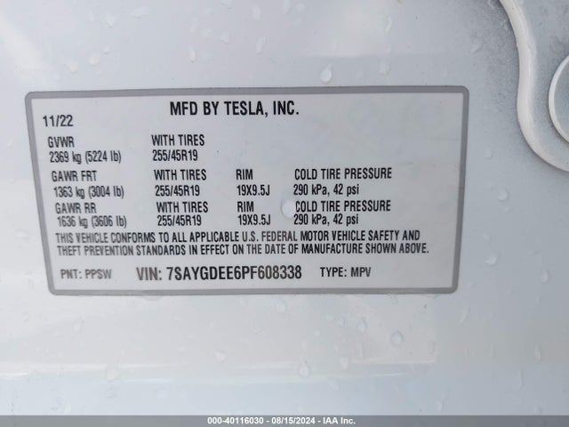 7SAYGDEE6PF608338 Tesla Model Y Awd/long Range Dual Motor All-wheel Drive
