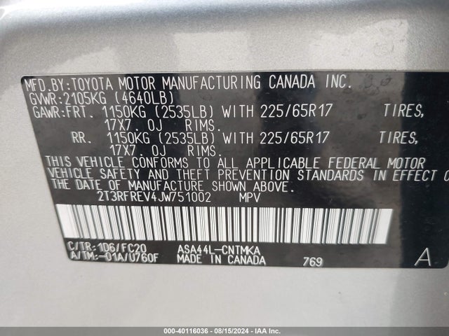 Toyota Rav4 Adventure/xle 2018 2T3RFREV4JW751002 Image 9