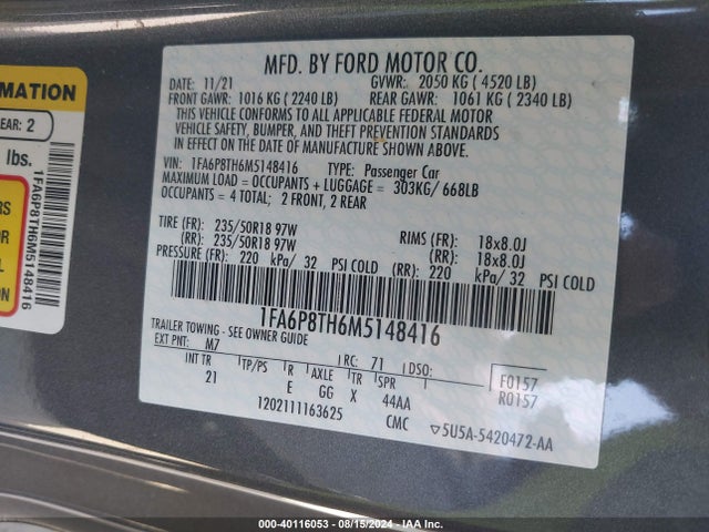 Ford Mustang Ecoboost Fastback 2021 1FA6P8TH6M5148416 Image 9