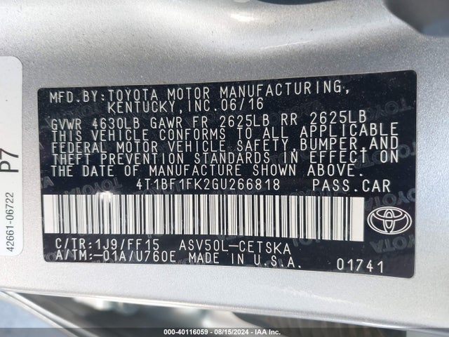 Toyota CAMRY SE 2016 4T1BF1FK2GU266818 Image 9