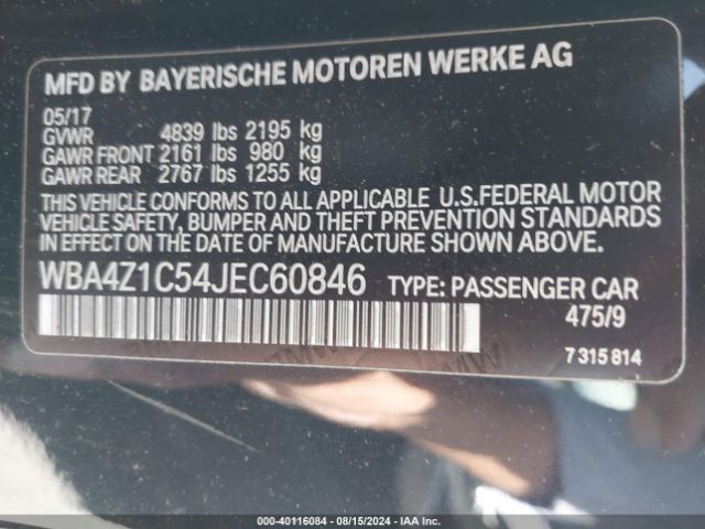 WBA4Z1C54JEC60846 BMW 430I