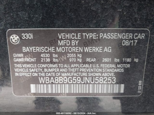 WBA8B9G59JNU58253 BMW 330I